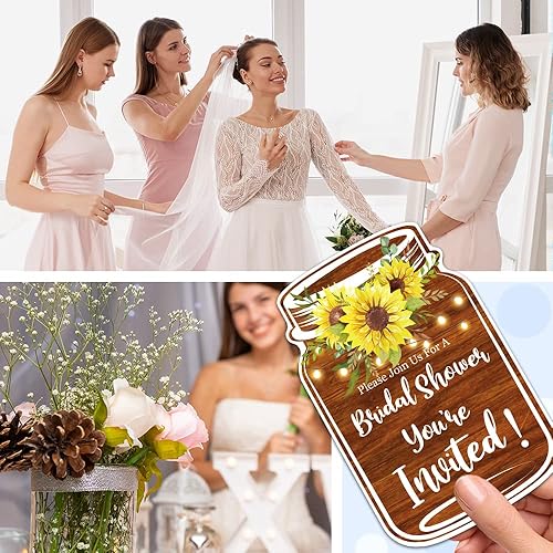 Miniatura 5 de Paquete de 15 tarjetas de invitaciones con forma de tarro de girasoles con sobres para niños y niñas adultos, divertidas despedidas de soltera,