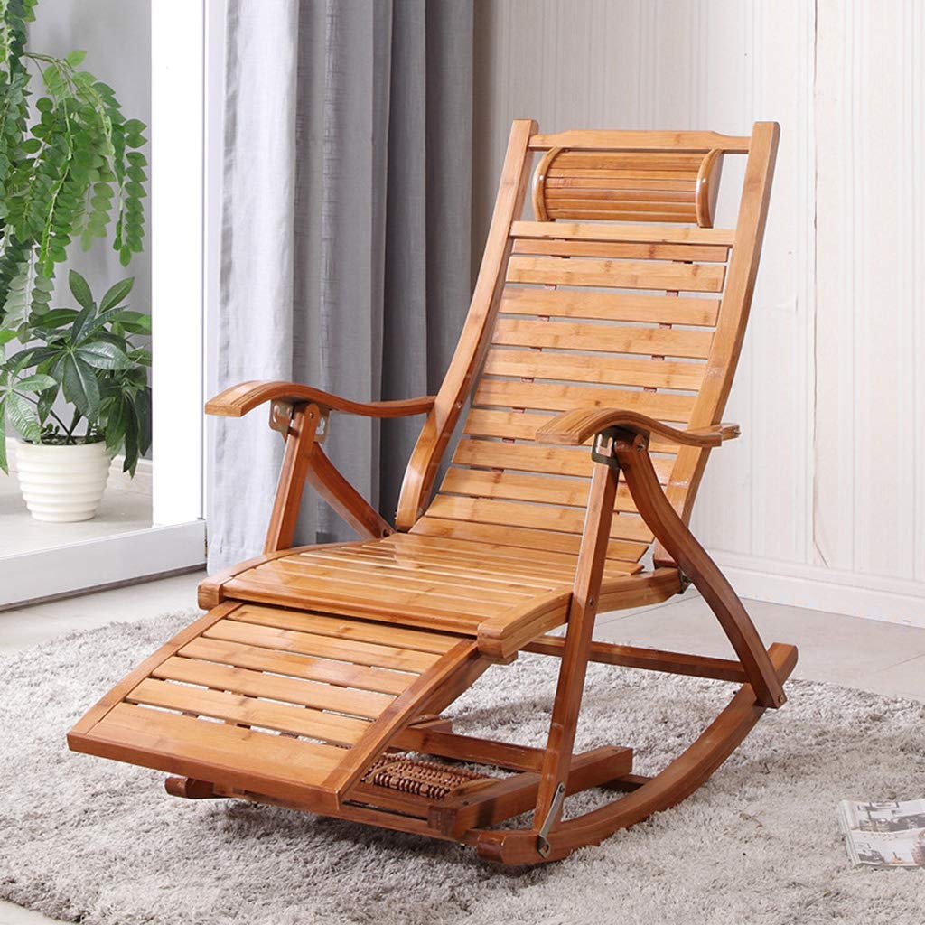 Sedia a dondolo Zero Gravity da campeggio per esterni, con struttura in legno di bambù e seduta imbottita grigia, reclinabile pieghevole, per giardino, patio e piscina, supporta fino a 250 kg