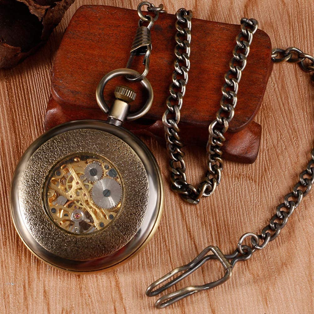 Orologio da Tasca, Orologio da Steampunk BronzePocket, Mano Meccanica Avvolgimento di Skeleton FOB Orologio con Catena Tasca Unisex Regali di Natale