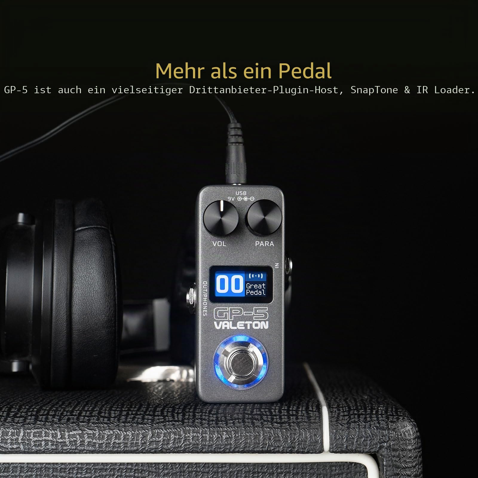 Valeton GP-5 Super kompakter Multi-Effekt-Prozessor und NAM-/IR-Lader-Pedal (inkl. 1 zusätzliches TS-Kabel von Volktone)