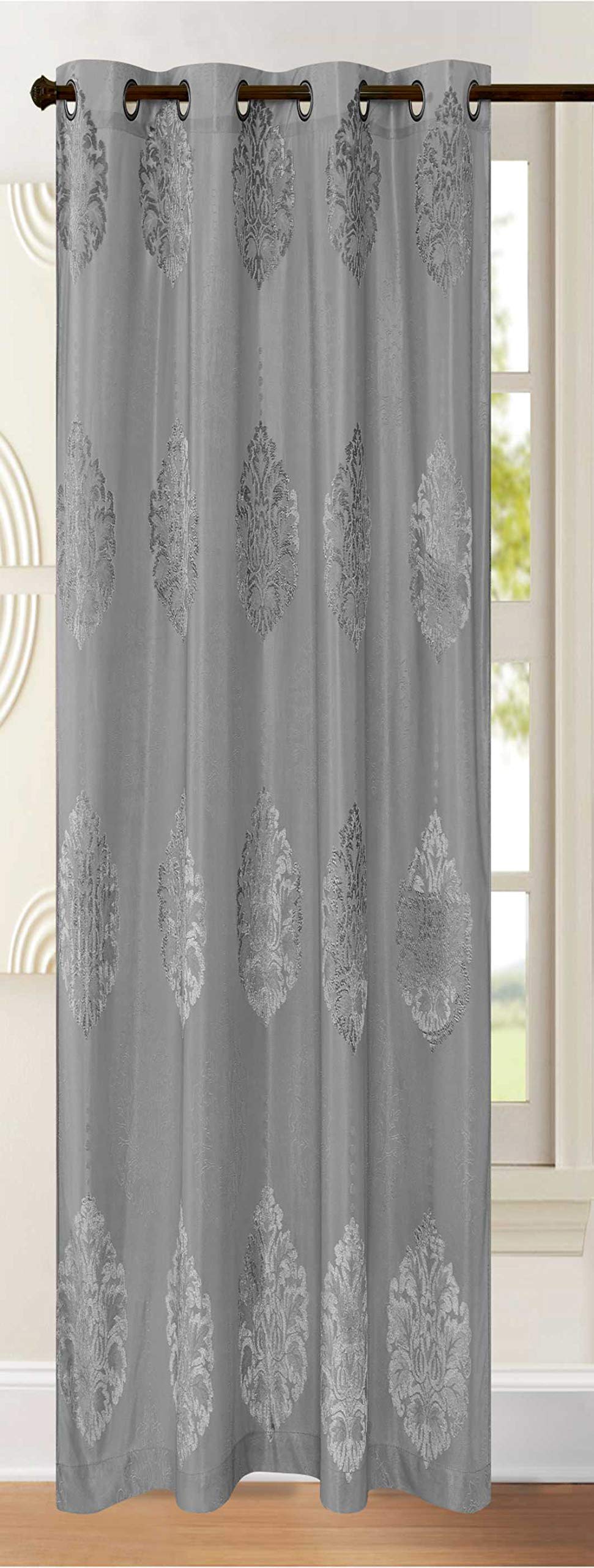 Householdfurnishing Eyelet Ring Top Voile Net Curtain Flock Velvet Damask Single Panel (Grey, 55 X 90) โ image 1