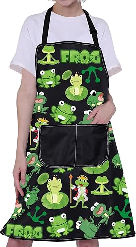CMNIM Delantal de rana con bolsillo, lindo delantal de cocina y horneado, divertido delantal de jardinería para regalos de amantes de las ranas