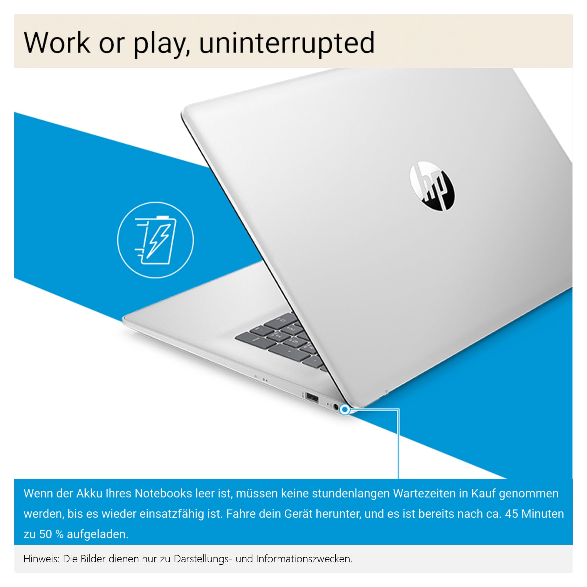 HP 17 Business Laptop, Intel Core i5-120U, 16 GB DDR4 RAM, 512 GB PCIe SSD, 17.3" FHD (1920x1080) Display, Intel Graphics, QWERTZ Tastatur, Windows 11 Pro, Silber