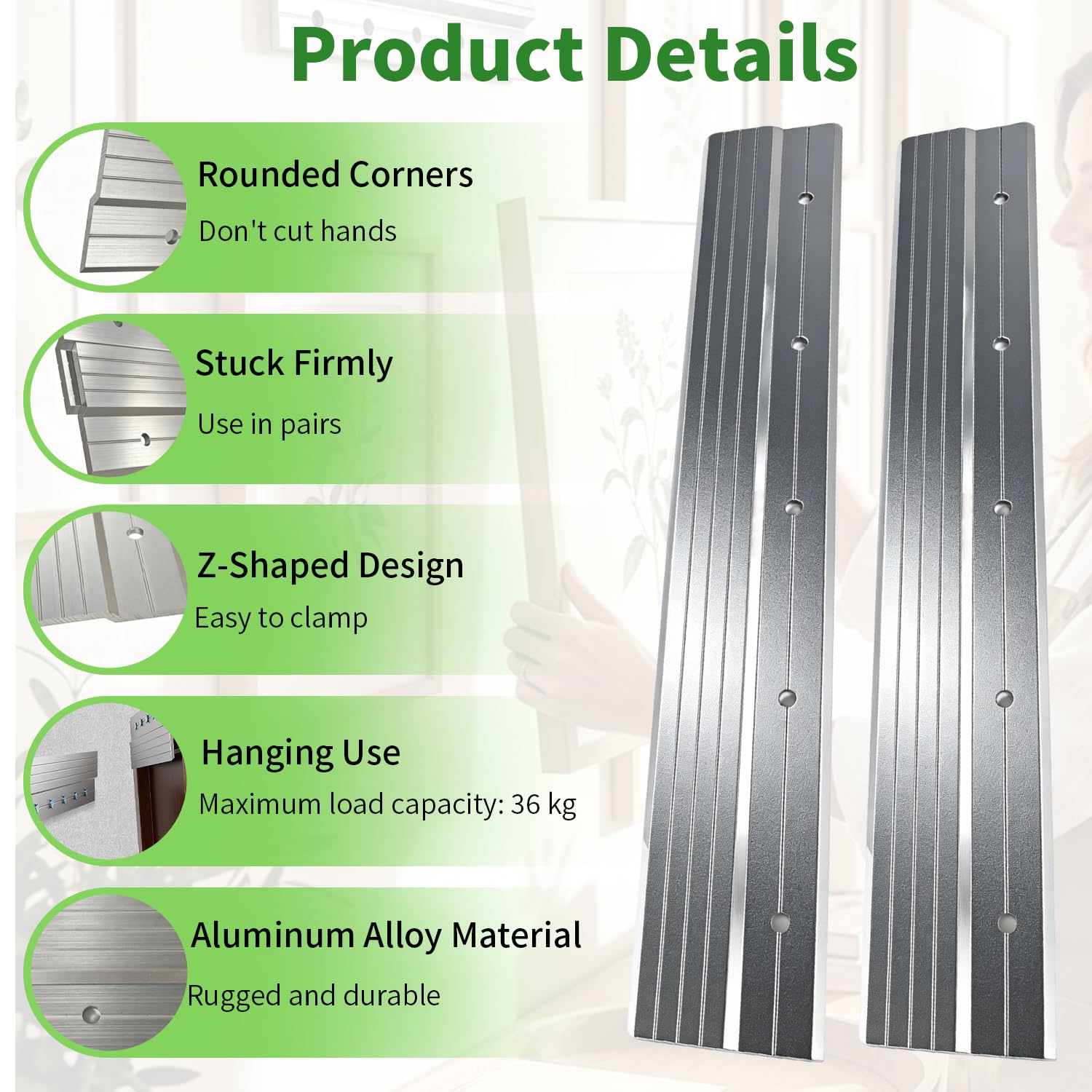 3 Pares Soportes Aleación de aluminio 30 Cm Capacidad carga de hasta 36 kg Soporte Espejo Pared con Encaje Mutuo Z Clip Gancho Z para Objetos Pesados Espejos Paneles Estanterías Marcos