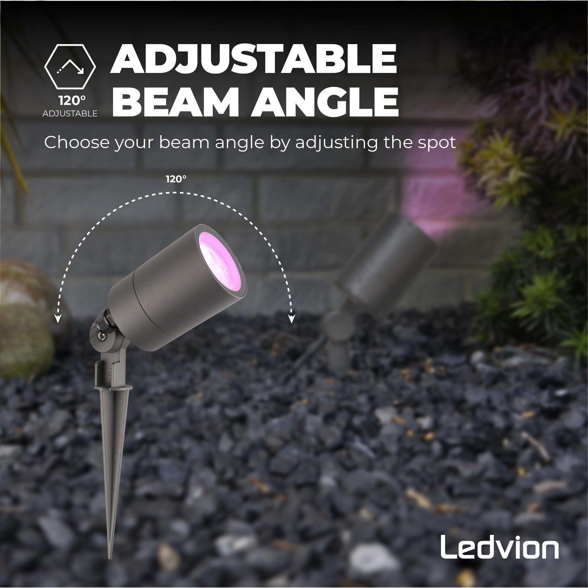 Ledvion - Focos LED de Tierra RGBWW, Antracita, IP65, 5W, RGBWW, Cable de 2 Metros, LED Spotlight, Foco Exterior de Jardín