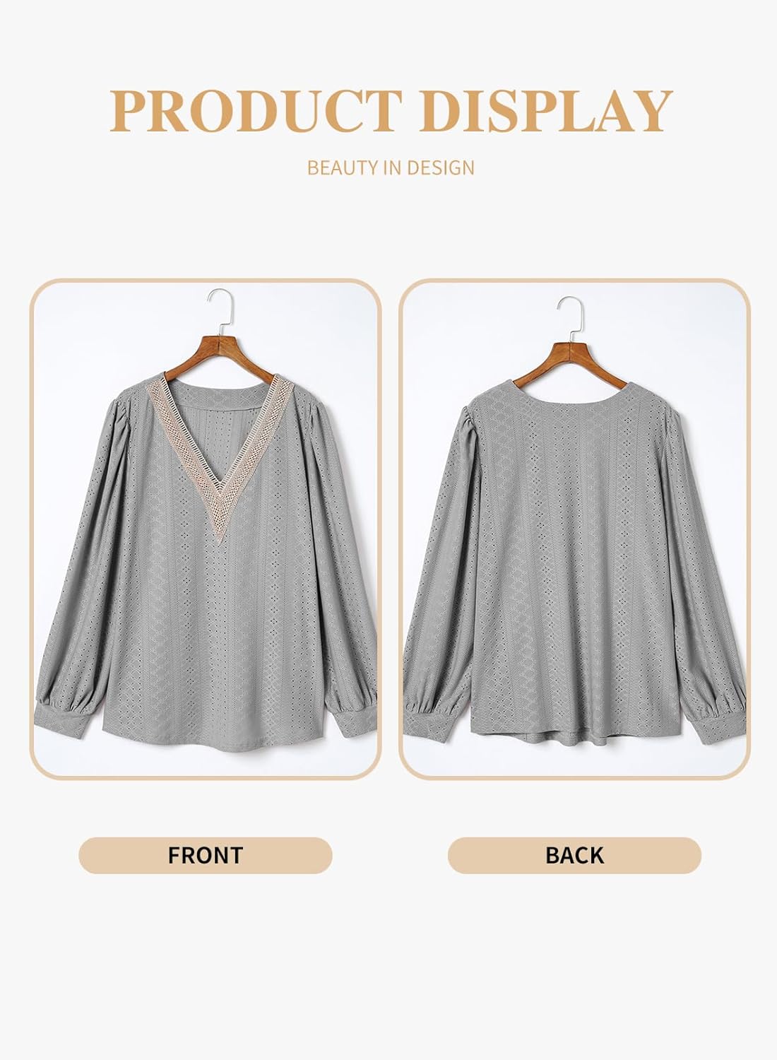 Eytino Womens Plus Size Tops Lantern Long Sleeve Lace V Neck Dressy Casual Blouse Loose Tunic Shirts(1X-5X) - Image 4