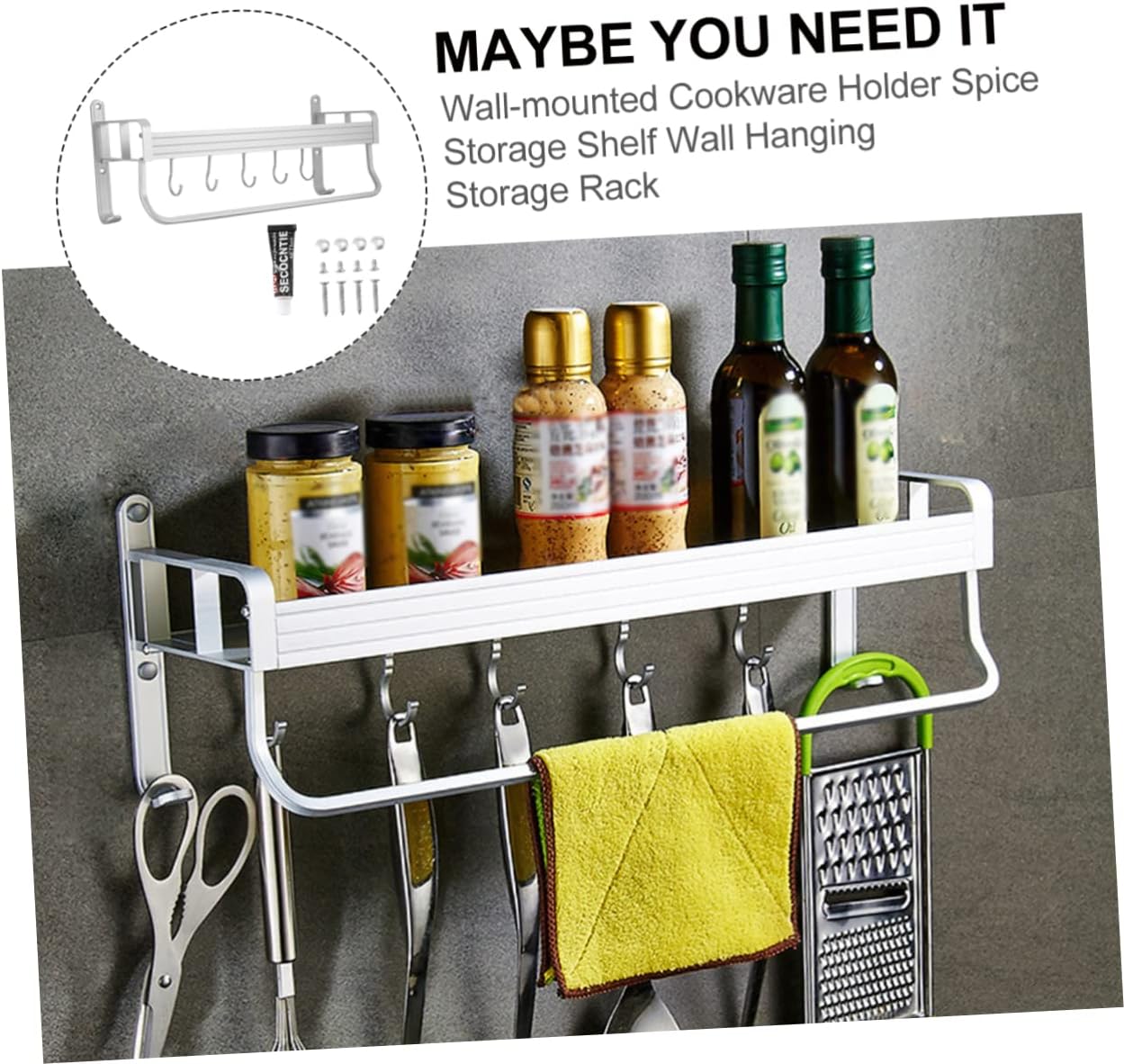 Wall-mounted Seasoning Holder for -saving Spice Storage Shelf Punch Installation Made of Space Easy to Clean and Organize Knives and Spices