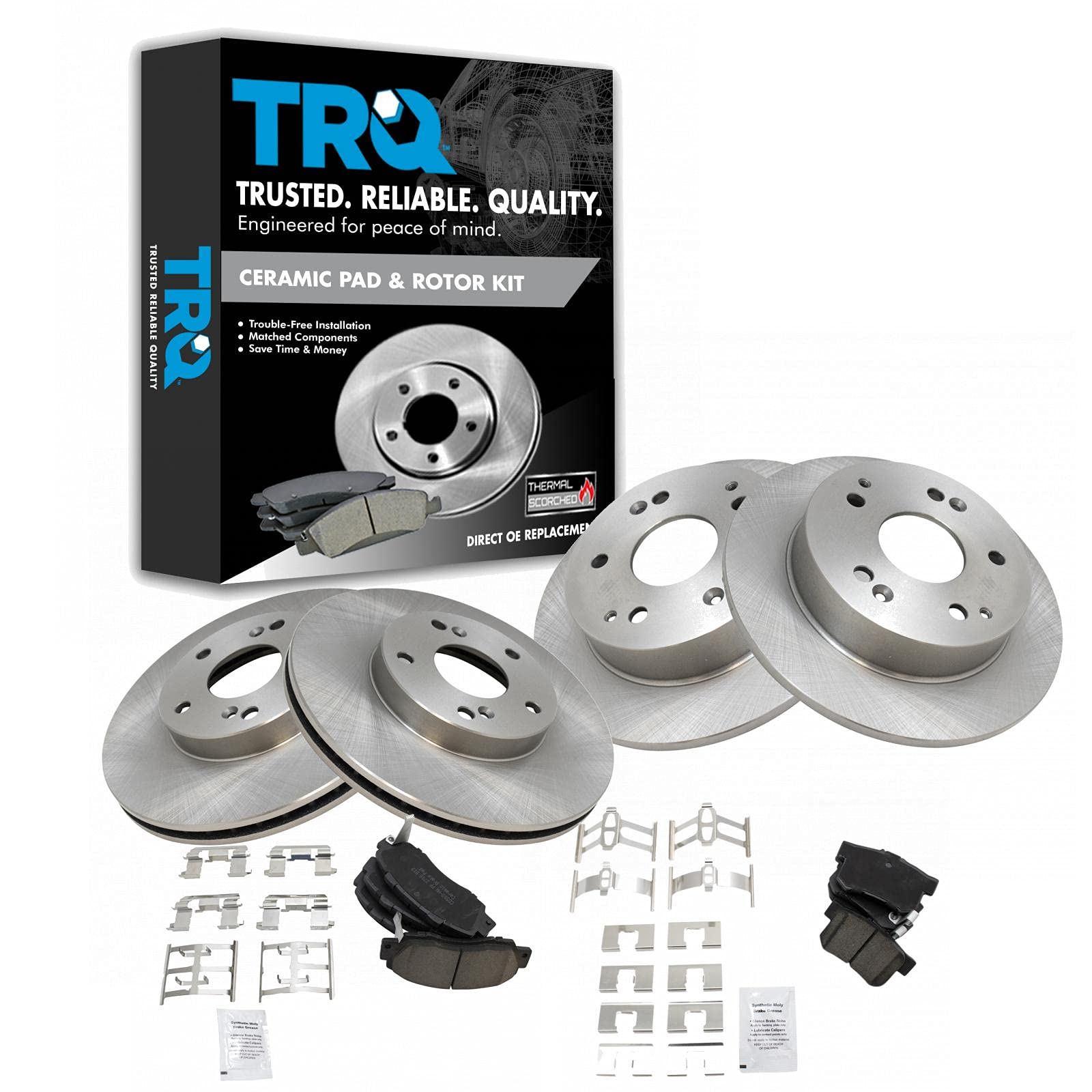 TRQ Front and Rear Brake Pad & Rotor Kit Brake Pads Brake Rotor Ceramic Compatible with 1998-2002 Honda Accord
