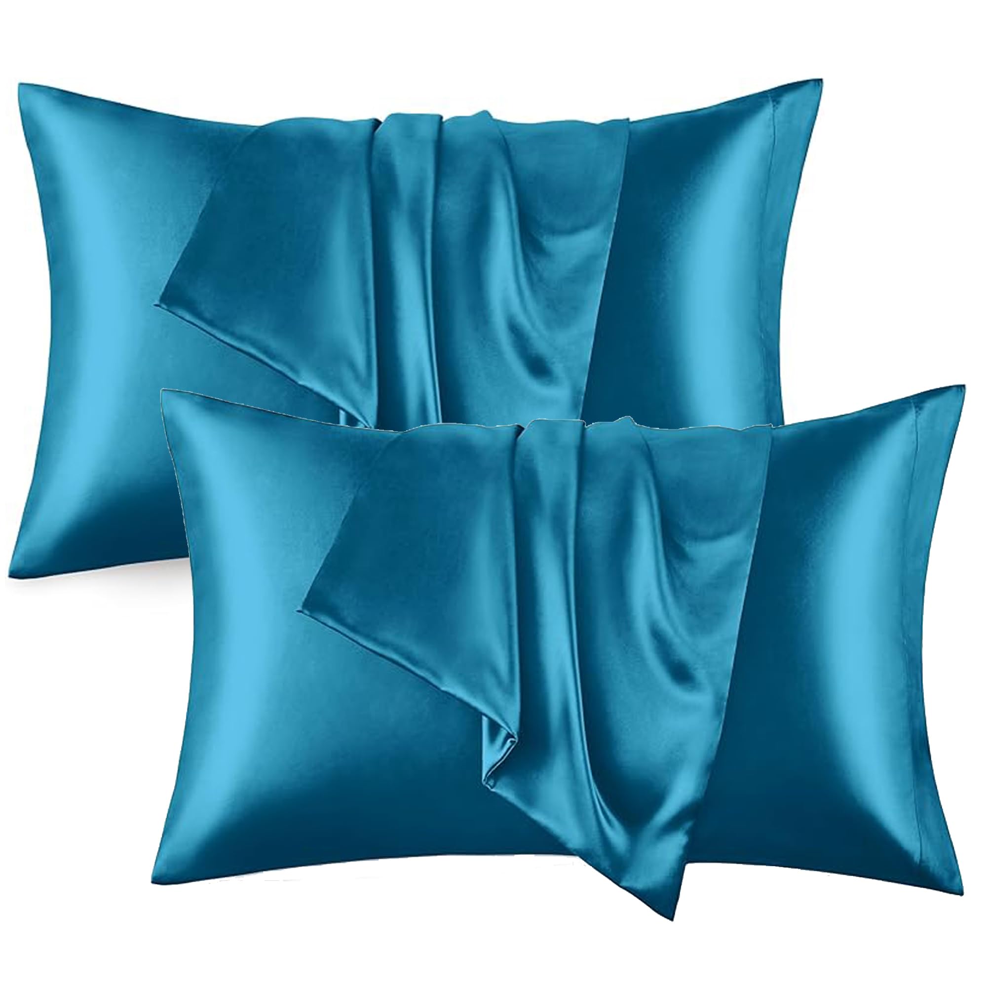 RAGGLE Satin Silk Pillowcase for Hair and Skin Standard Size 18"X 28" with Soft Breathable Smooth Cooling Pillow Covers for Sleeping or Pillow Protector (4, Teal Blue)