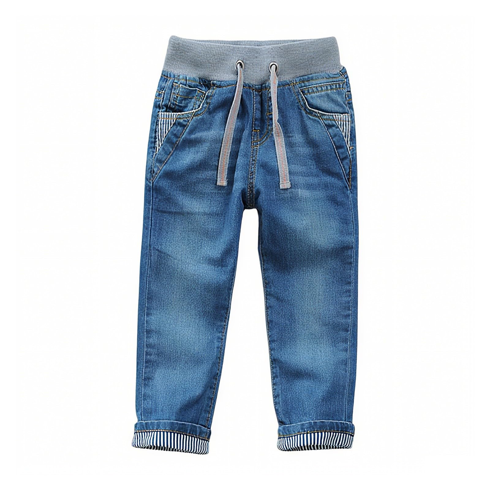 Genérico Pantalones Deportivos Niño Pantalones Vaqueros Rectos Lavados de Cintura Media Elásticos para Niño Pequeño Diseño con Bolsillos y Dobladillo a