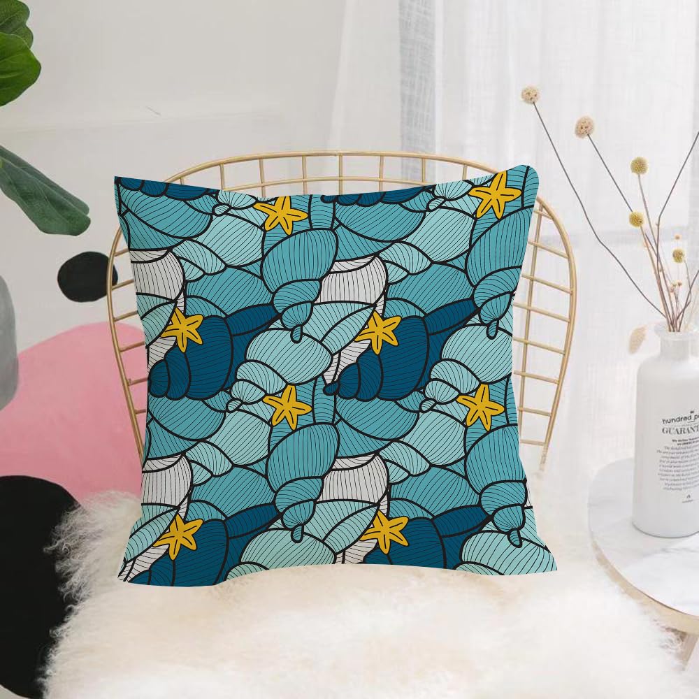 Hyosxw Seashells, Yellow Starfish, Hand-Drawn Lines - A4 Cushion Cover,Throw Pillow Case Home Decorative For Living Room Bedroom Sofa Chair 18X18 Inch,Seashells, Yellow Starfish, Hand-Drawn Lines,Pillowcase 45X45cm