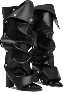 AOSPHIRAYLIAN Fold Over Boots for Women Knee High Black Boots Pointed Toe