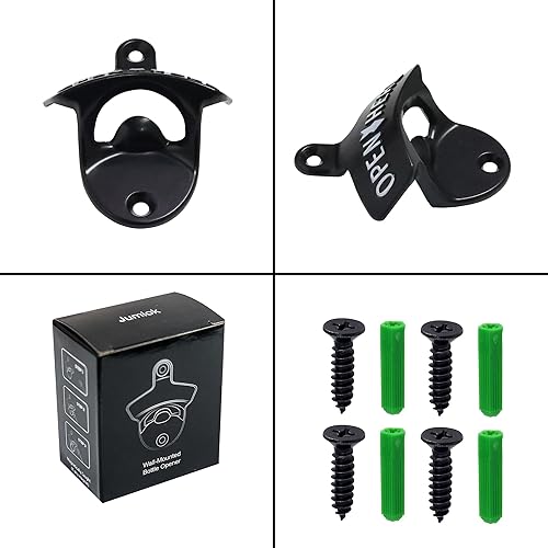 Miniatura 5 de Abrebotellas de pared con rosca negro con abrebotellas de acero inoxidable blanco montado para mesa de madera enfriador poste (2 piezas)