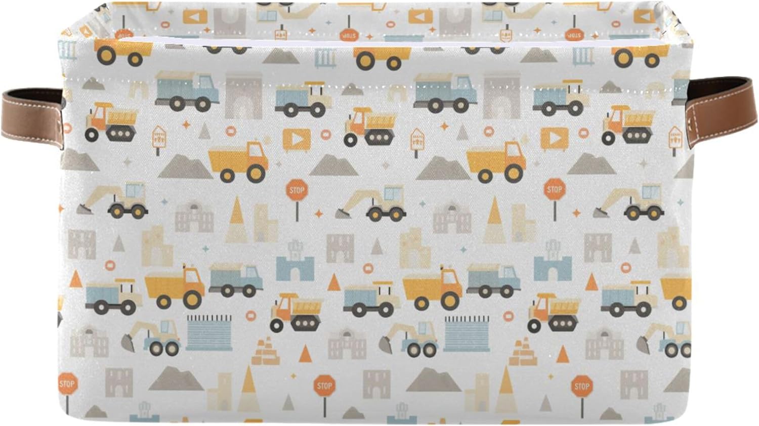 Wamika Excavator Truck Storage Basket Fabric Kitchen Baskets Cars Boys Open Home Storage Bins Boxes Foldable Organizer Bag for Baby Cloth Book Shelf Closet Baskets 16×12×8 Inches