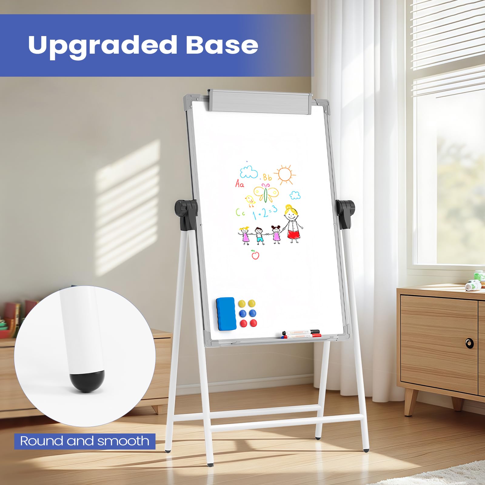 Pizarra blanca grande de doble cara con soportes, 36 x 24 pulgadas, caballete de borrado en seco, caballete portátil de pizarra blanca con diseño de altura ajustable para el hogar, la escuela,