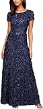 Alex Evenings Women's Long Rosette Mother of The Bride Dress with Short Sleeves Petite 14 Navy
