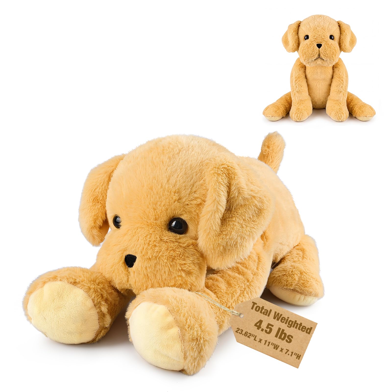 Chien en peluche jaune de 61 cm, animaux en peluche lestés assis et