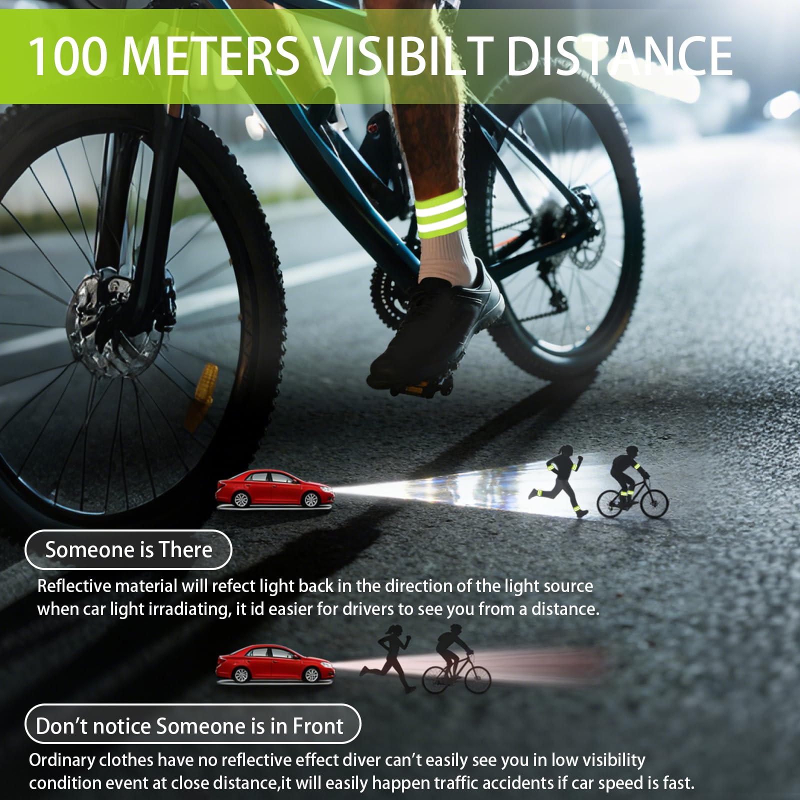 Bracciale Riflettente Elastico 4 Pezzi, Catarifrangenti Alta Visibilità con Chiusura a Strappo per Running Bici