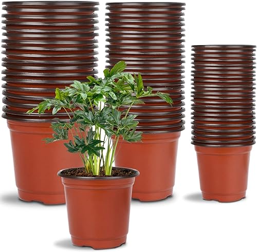 Augshy 120 macetas de plástico para vivero, macetas de inicio de semillas para interiores y exteriores (4,5,6 pulgadas)