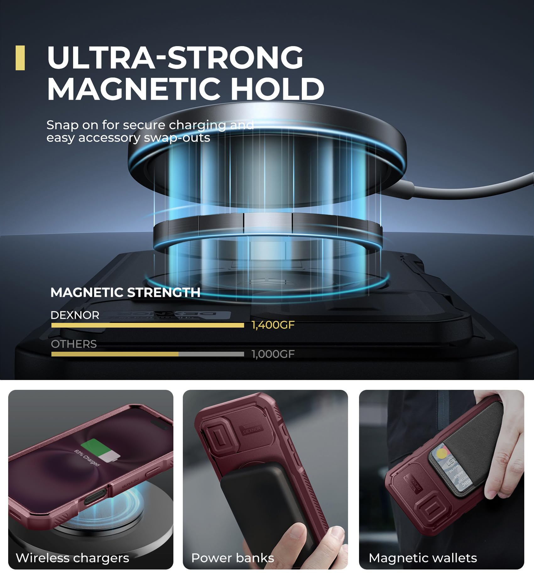 Dexnor for iPhone 16 Plus Magnetic Case With Slide Camera Cover & Adjustable Kickstand & Built-in Screen Protector - Image 3