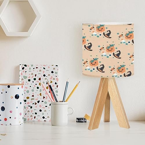 Miniatura 2 de Lámpara de mesa de noche con trípode, patrón sin costuras, para envolver mesita de noche de madera con pantalla de tela de lino para guardería,