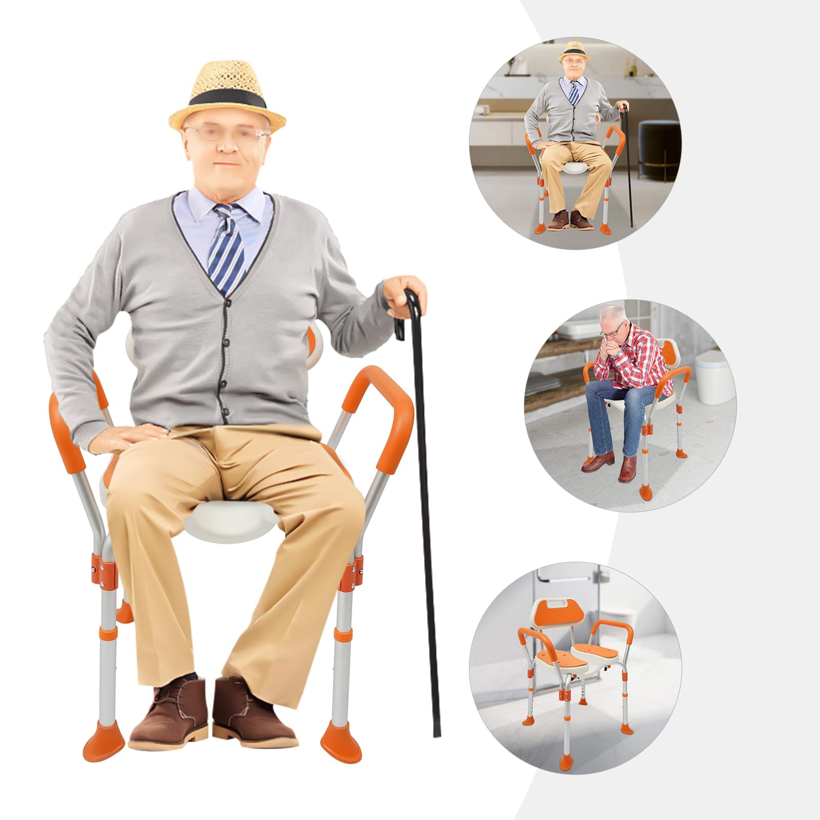 Shower Chair for Inside Shower, U-Shape Seat Heavy Duty Shower Chair for Elderly and Disabled, Height Adjustable Shower Chair with Backrest and Armrests, 275 lbs Capacity, for Bathroom, Bathtub