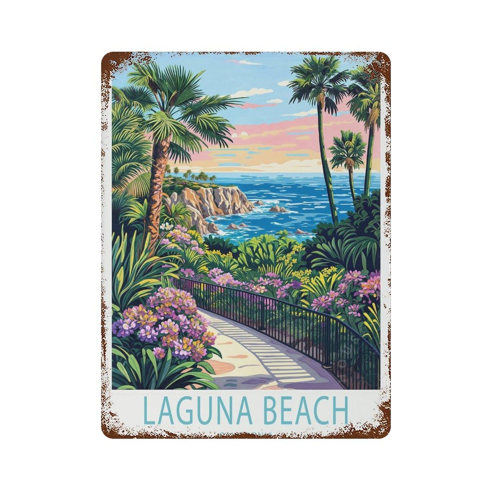 xiaoxiaoshen Laguna Beach Coastal Orange County Travel California House Warming (2) Wall Decor Art Metal Tin Poster Modern Home Decor Art Home Bar Shop Decorations Vintage Sign 40x30cm
