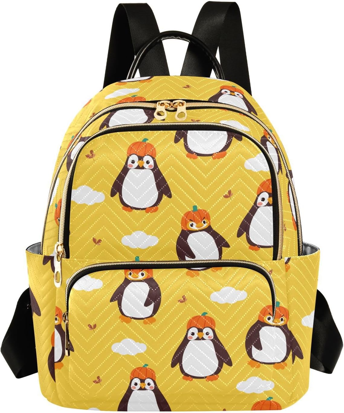 Cute Pumpkin Penguin Yellow Backpack Purse for Women Shoulder Bag Fashion Daypack Ladies Handbag Lightweight Travel Bag Rucksack