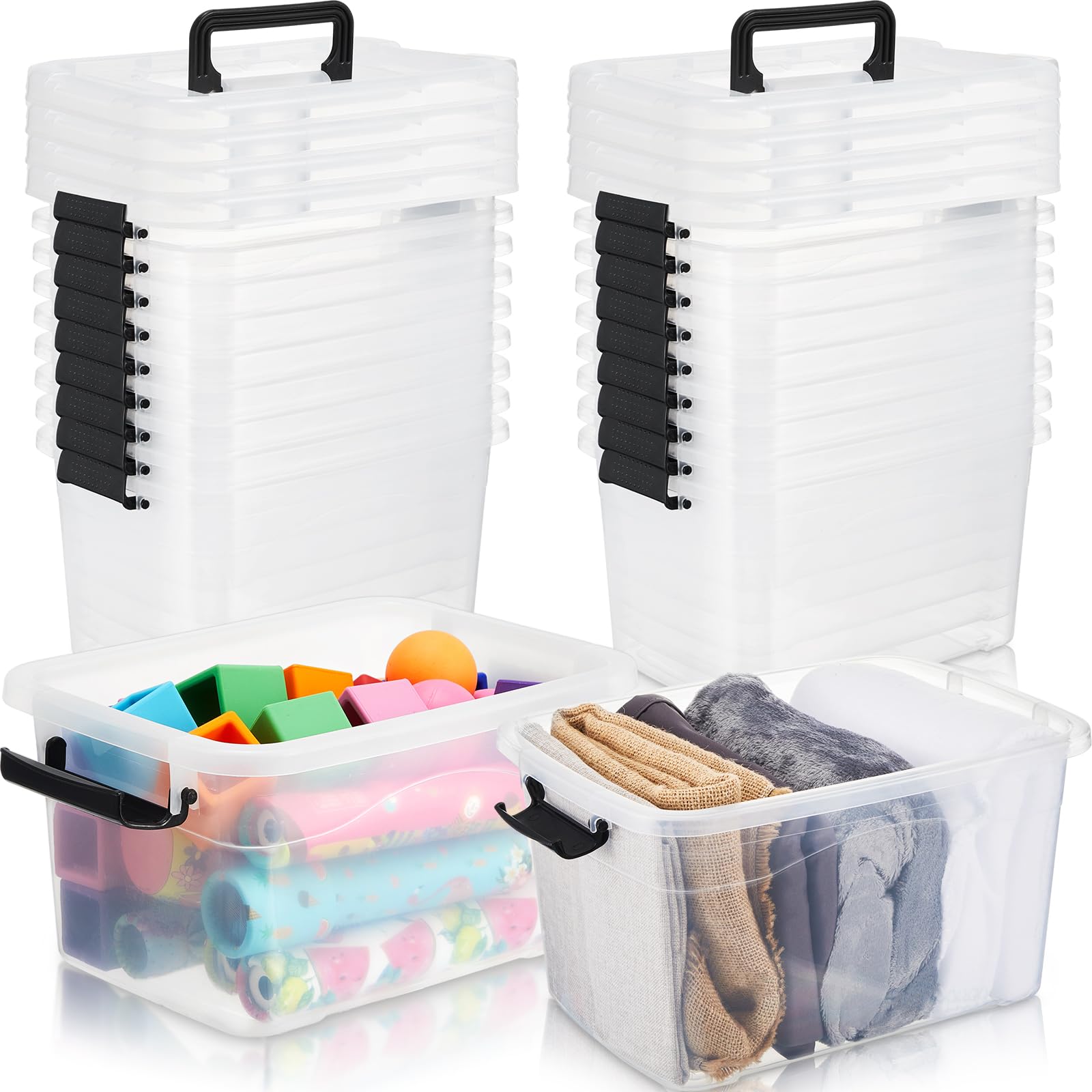 Cunno 20 Pack Small Plastic Storage Bins with Lid and Latching Buckles 4 Qt Stackable Storage Containers for Toys Clothes Classroom Home