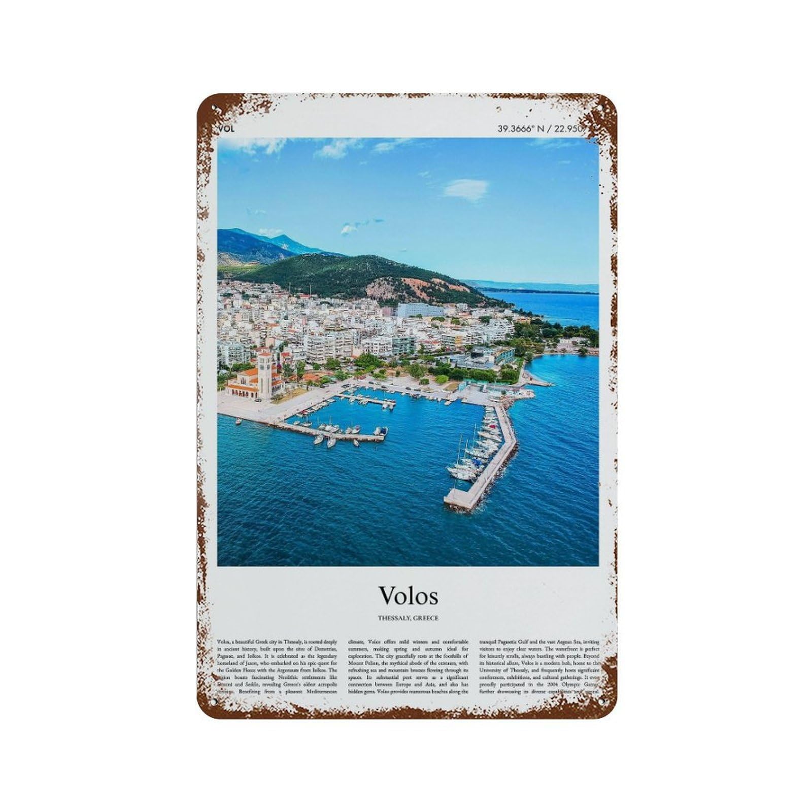 xiaoxiaoshen Volos Thessaly, Greece City Scenery Wall Decor Art Metal Tin Poster Modern Home Decor Art Home Bar Shop Decorations Vintage Sign 30x20cm