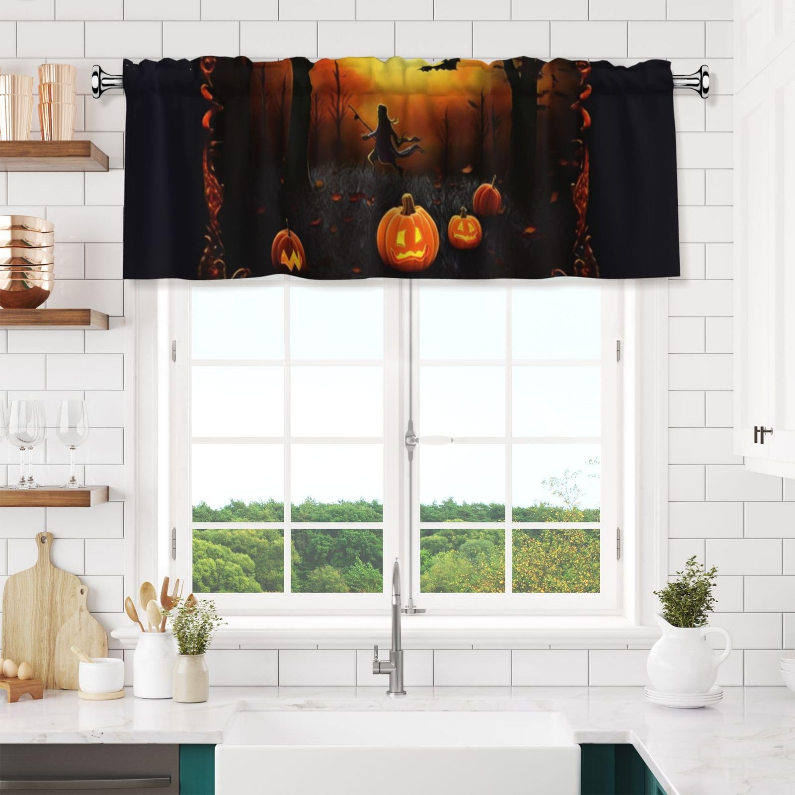 NONHAI Halloween Party Valances for Windows Short Curtains Rod Pocket Cafe Window Treatments Valance Curtains for Kitchen Bathroom Laundry Basement Windows 54x18inch Blackout Window Valance