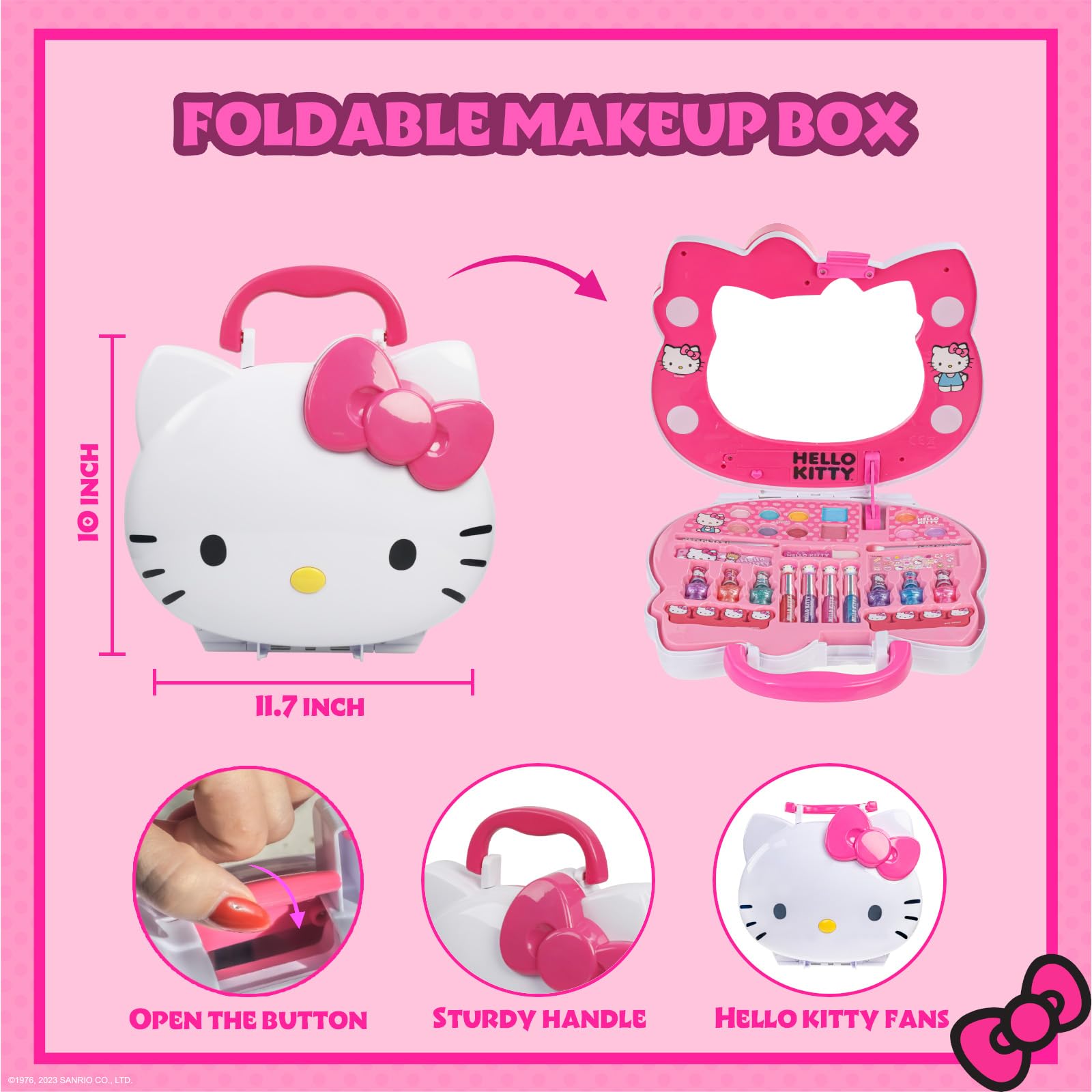 Hello Kitty - Juego de maquillaje con luz para niñas, incluye accesorios para uñas, ojos y labios, regalo perfecto de cumpleaños y vacaciones, pilas AA no incluidas, a partir de 3 años 3