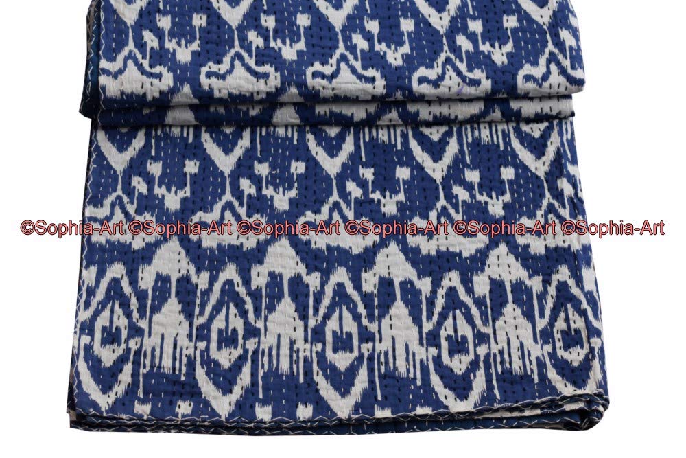 Couverture Kantha Indienne En Coton - Imprimé Paisley, King 90x108 Pouces, Réversible, Fait Main - 7