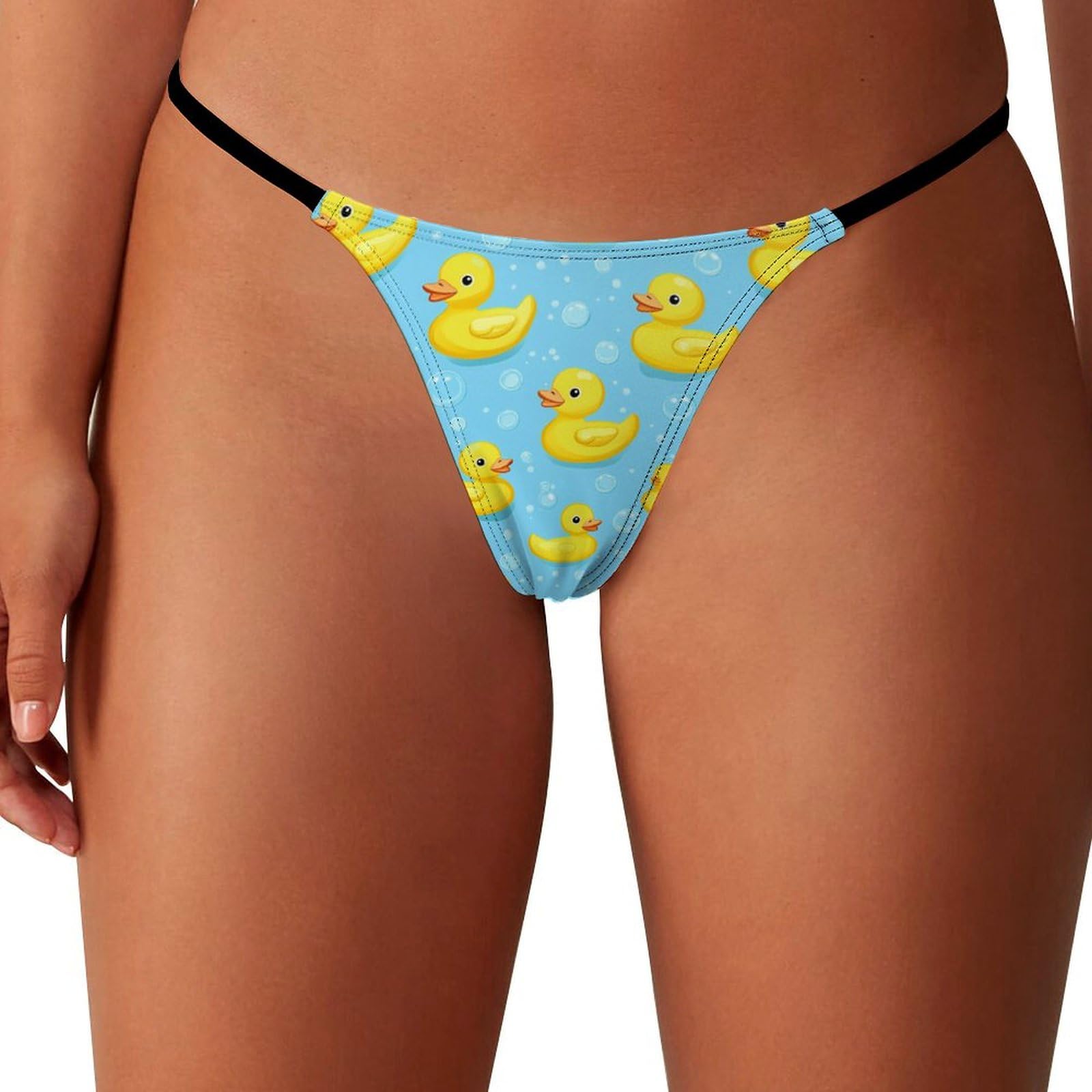 Oudrspo Women's As Pic Yellow Rubber Duck And Bubbles G-String Thongs Sexy Low Waist Panties T Back Breathable Cheeky Underwear