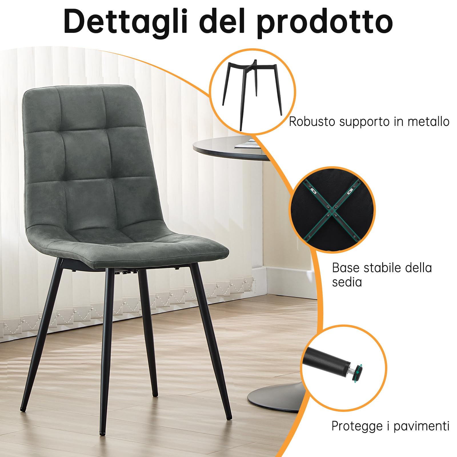 ANVOFONG Sedie Sala da Pranzo set da 2,Panno Tecnico Sedie Cucina,Salotto Con base in Metallo,Adatto a Sale da Pranzo, Soggiorni,Cucine,Camere da Letto e Sale di Ricevimento-Grigio scuro