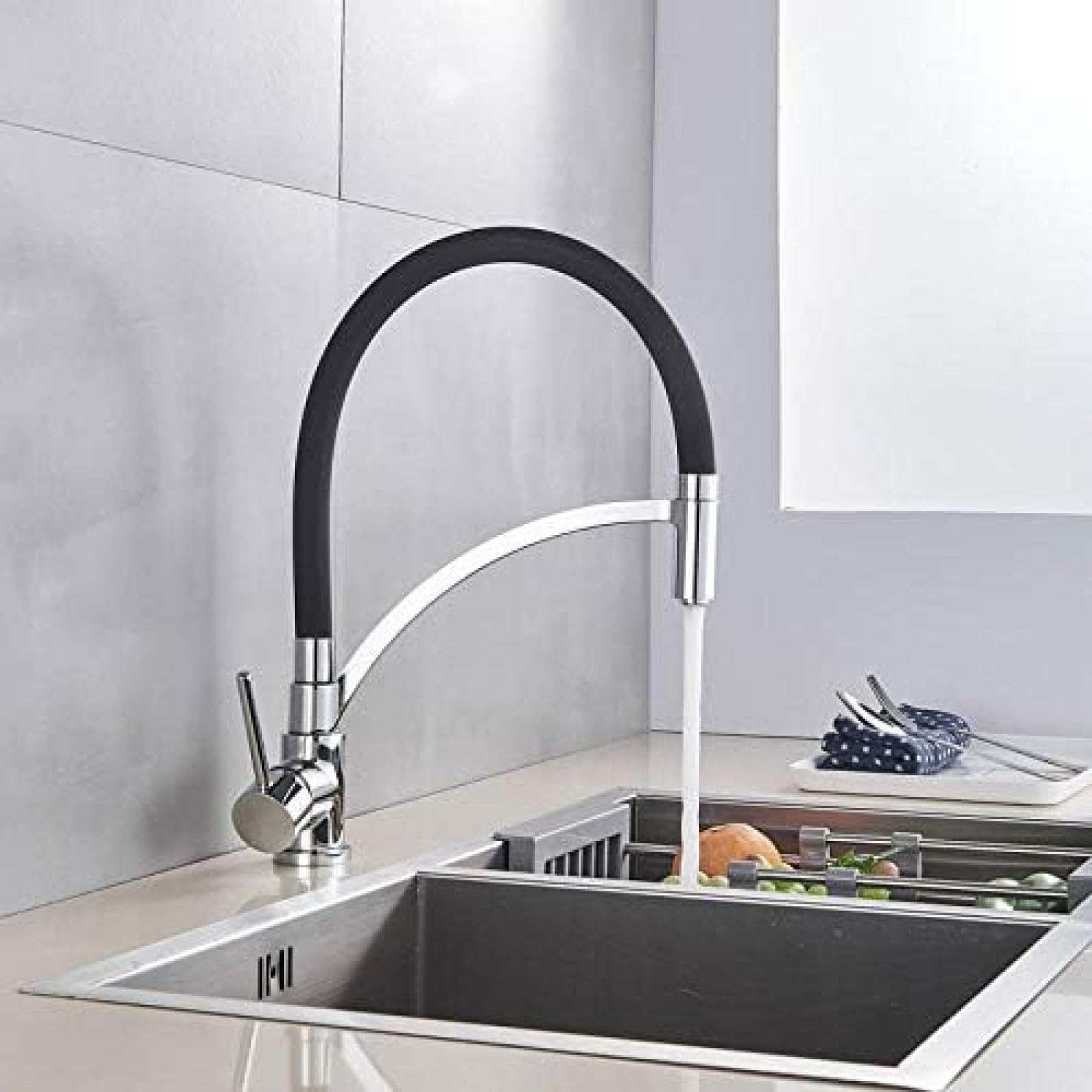 AIKKIL Black Kitchen Faucet – Pull Down Sprayer Spring Design, 360° Swivel Stainless Steel, Hot Cold Mixer With Deck Plate