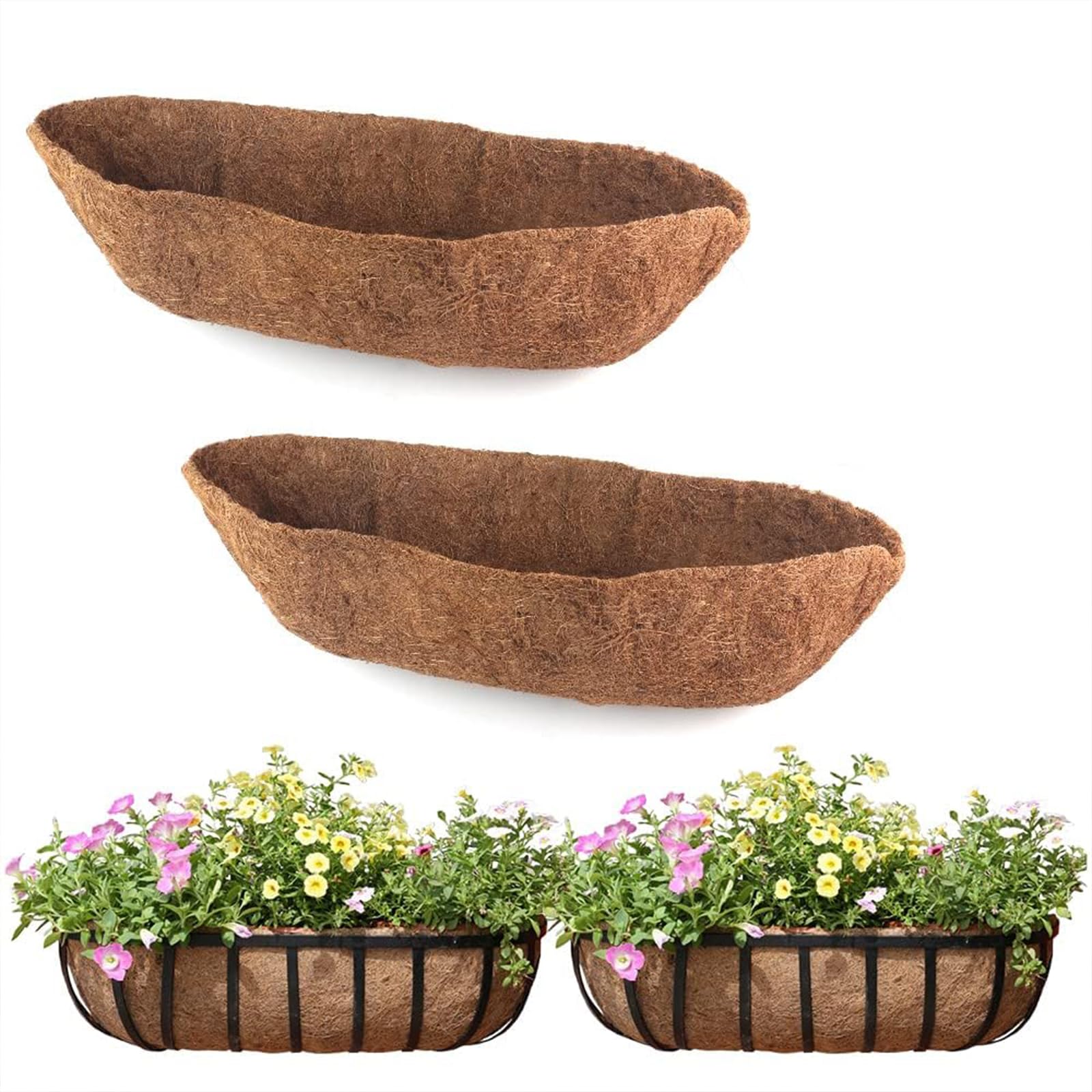 THE WHITE SHOP 2pcs Trough Coco Liner 24Inch Wall Planter Replaceable Coco Liner for Window Box, Fence Flower Baskets