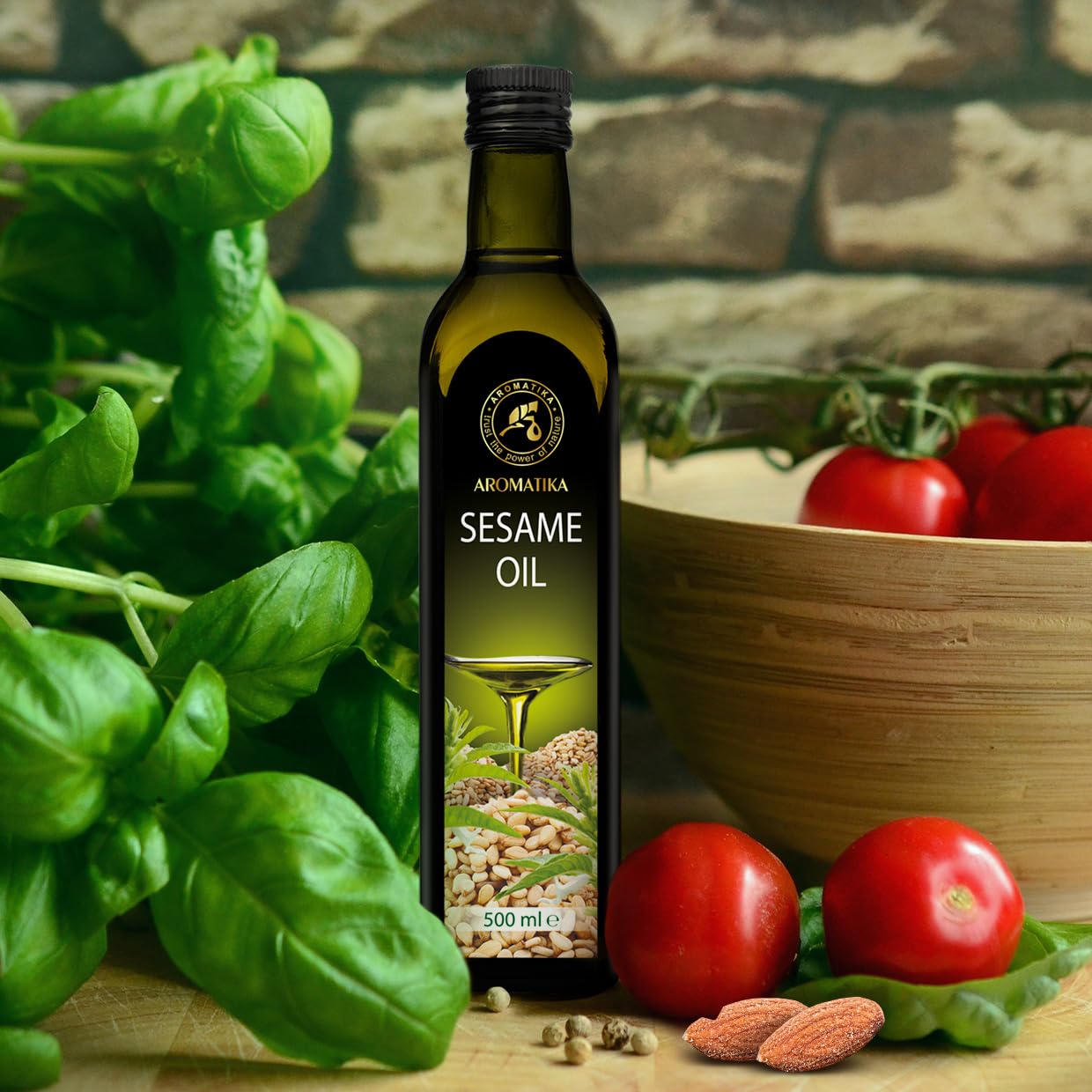 Huile de Sésame 500ml - Comestible - Pressée à Froid - Huile de Sésame pour Alimentation et la Santé - Sesamum Indicum - Pure & Naturelle