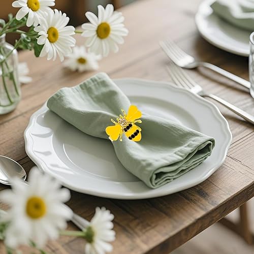 Miniatura 3 de Davifina Juego de 12 servilleteros de girasol, servilleteros de abeja dorada, servilleteros de flores de metal, servilleteros de abeja de otoño para