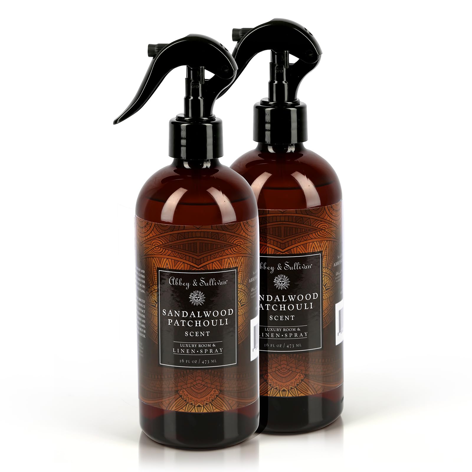 Abbey & Sullivan Linen Spray, Sandalwood & Patchouli, Warm and Earthy Odor Eliminating Scent, Pack of 2, 16 oz