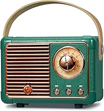 PRUNUS J-999 Mini Retro Bluetooth Speaker with FM Radio, Rechargeable, Bluetooth 5.0/Superior Sound, Supports USB/TF/AUX/Hands-Free Calls (Green)