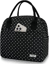 Moyad Lunch Bag for Women, Reusable Insulated Cooler Lunch Box for Work Travel Picnic Camping Outdoor, Black & Polka Dot