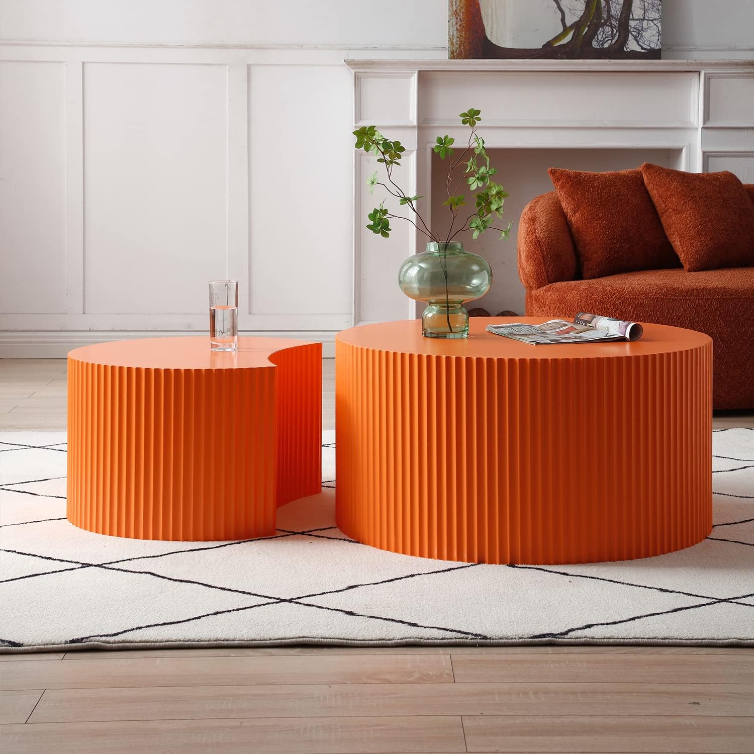 kevinplus Round Coffee Table Set of 2 Modern Nesting Side