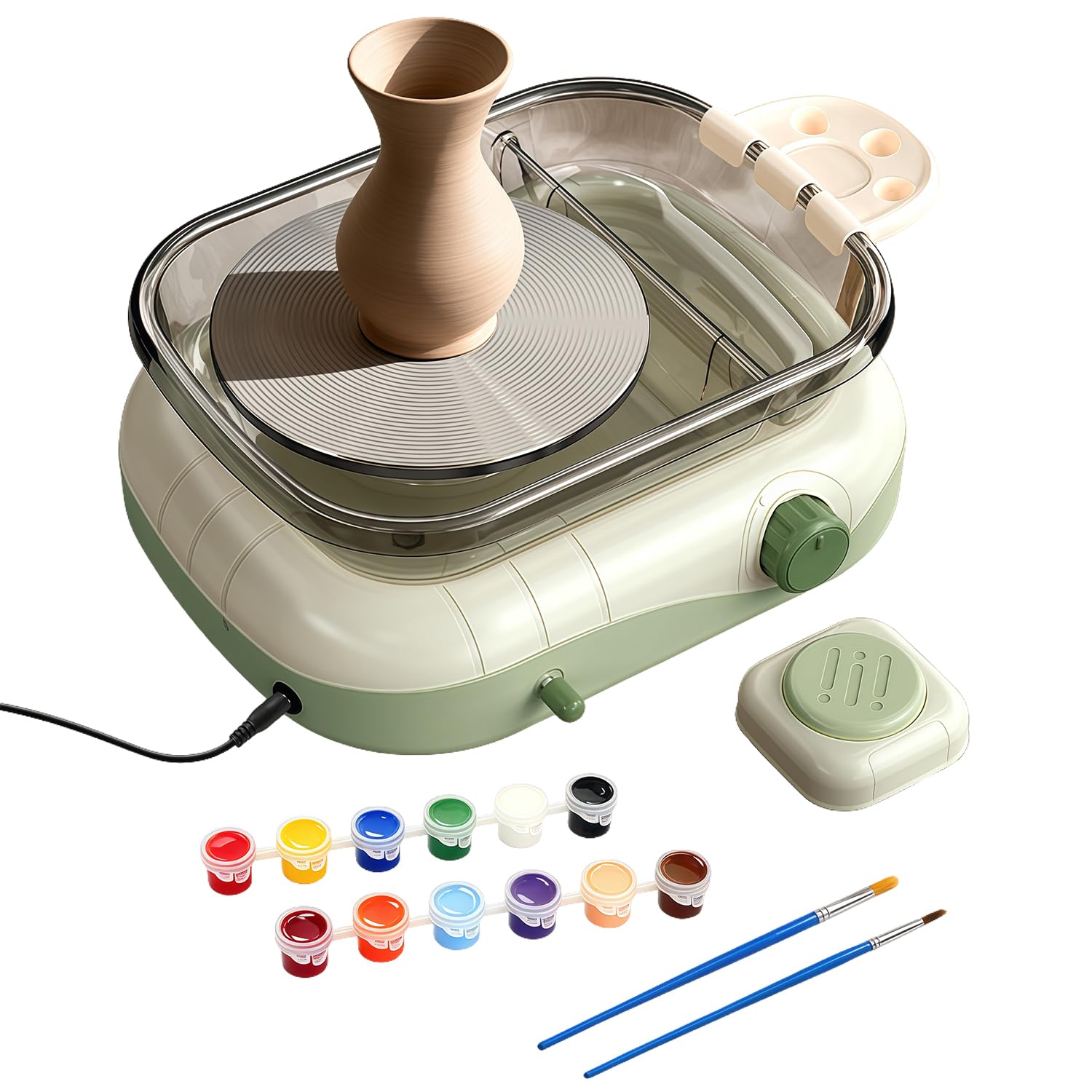 Elektrisch Töpferscheibe, 200R/min Pottery Wheel, 17.5cm Drehteller Tonmaschine mit Waschbecken und Schubladen, Stufenlose Geschwindigkeitsanpassung für DIY Bastelprojekte für Kinder und Erwachsene