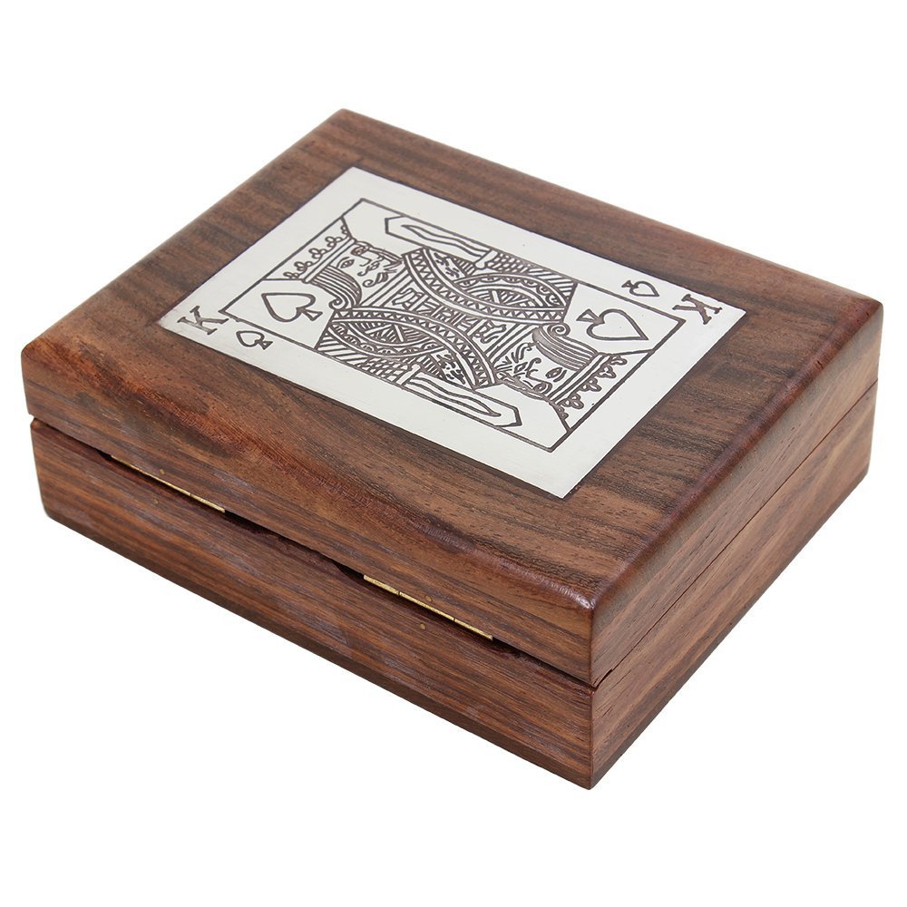 Kartique Handmade Wooden Playing Card Box with Gold Foil Cards | Sheesham Wood Poker Card Holder | Vintage Decorative Card Storage Case | Luxury Gift for Gamers & Poker Enthusiasts