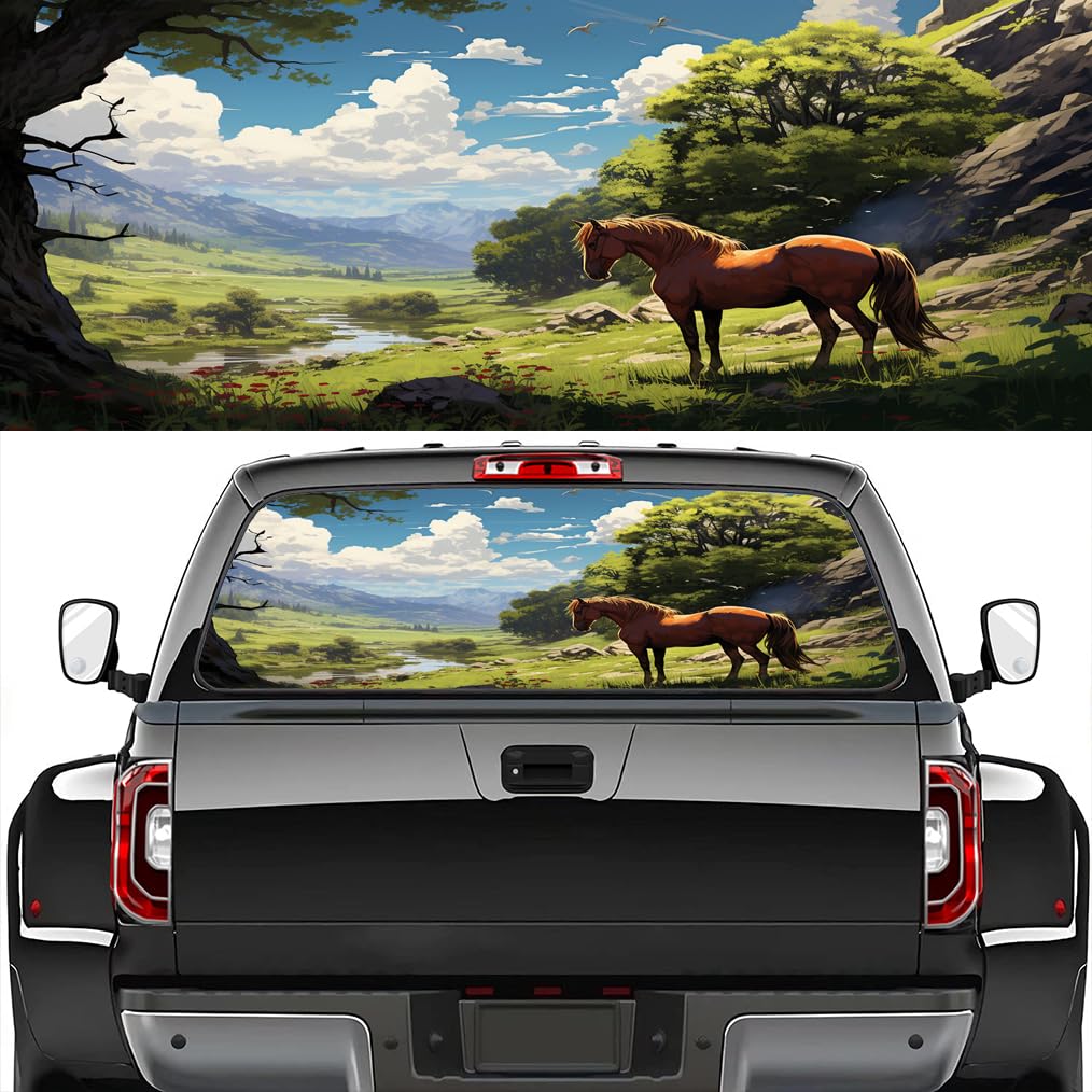 Emblema del distintivo sul mio pick-up, camion, camion, SUV, conversione automatica Adesivo for lunotto posteriore Decalcomanie rustiche for cavalli for camion Acquerello Alba Animali della foresta Ca