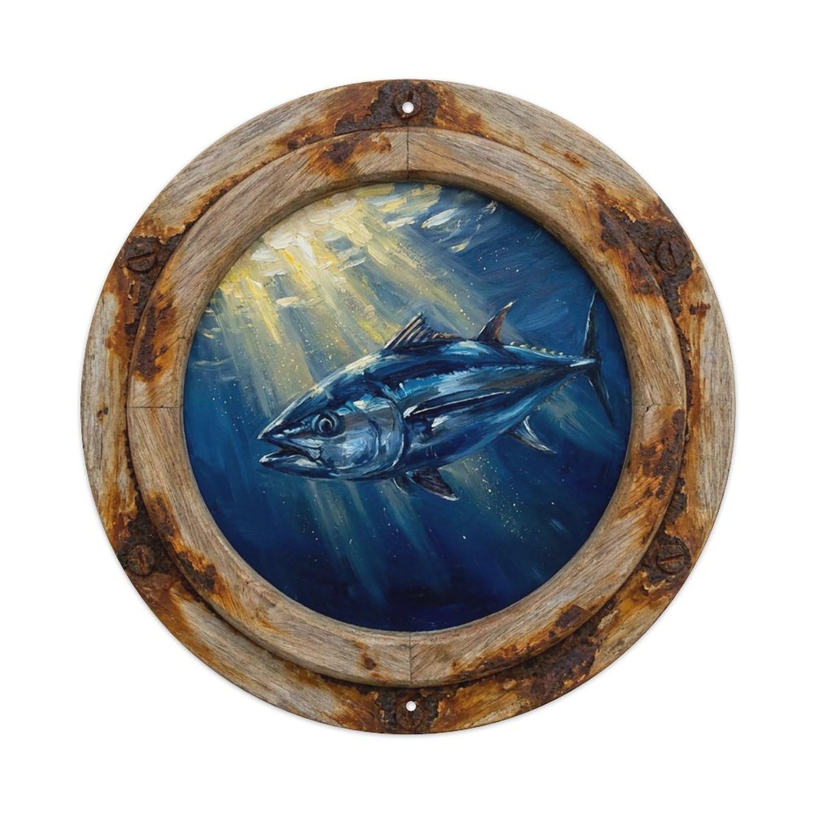 Vintage Porthole Tuna Speed Ship Window Under Deep Metal Tin Sign