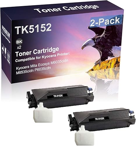 Paquete de 2 cartuchos de tóner para impresora M6035cidn M6535cidn P6035cdn de alta capacidad para Kyocera ECOSYS (TK-5152BK) TK5152