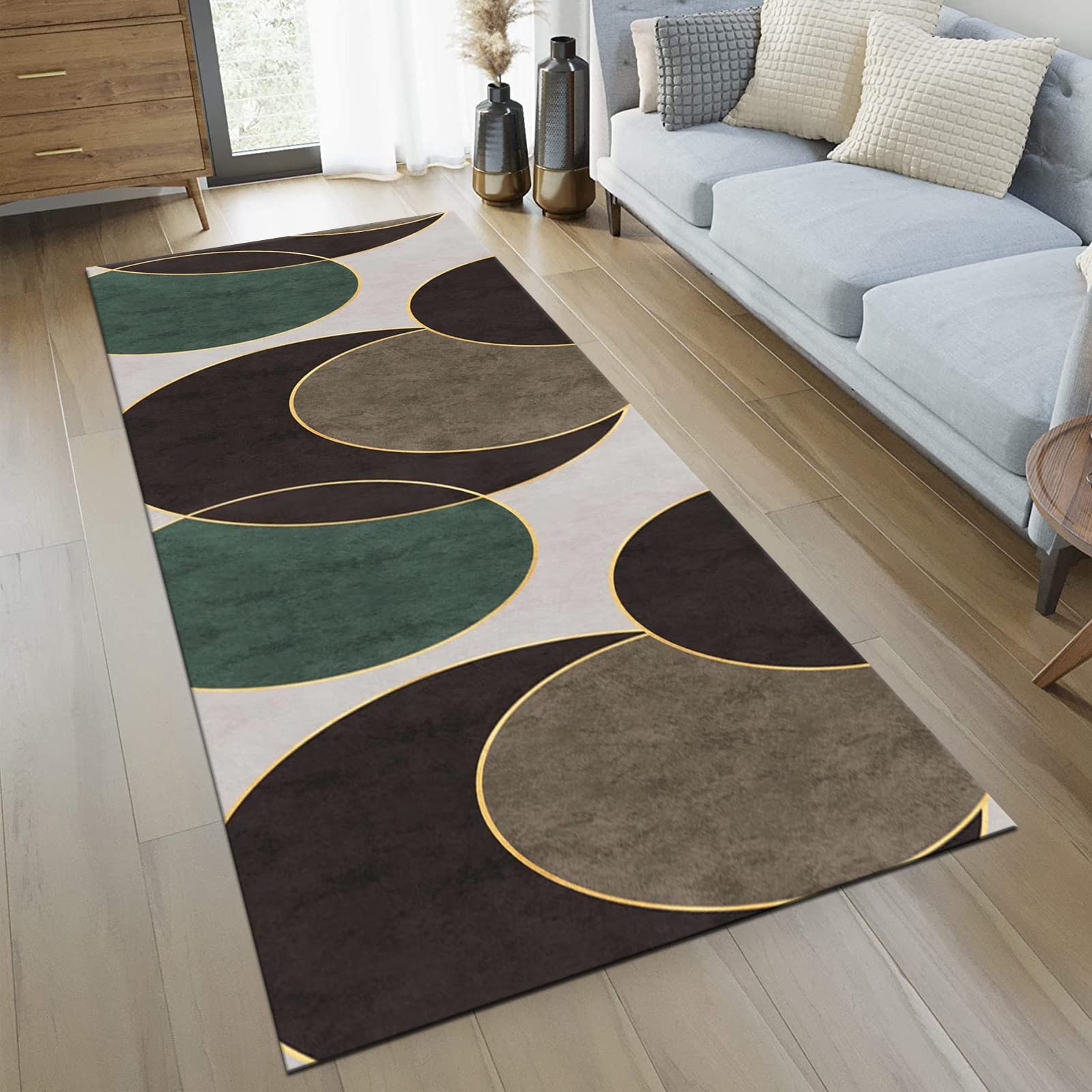 Tapis De Cuisine Vert Antidérapant 60x120cm - Tapis Couloir Motif Feuilles Palmiers Tropicaux Lavable