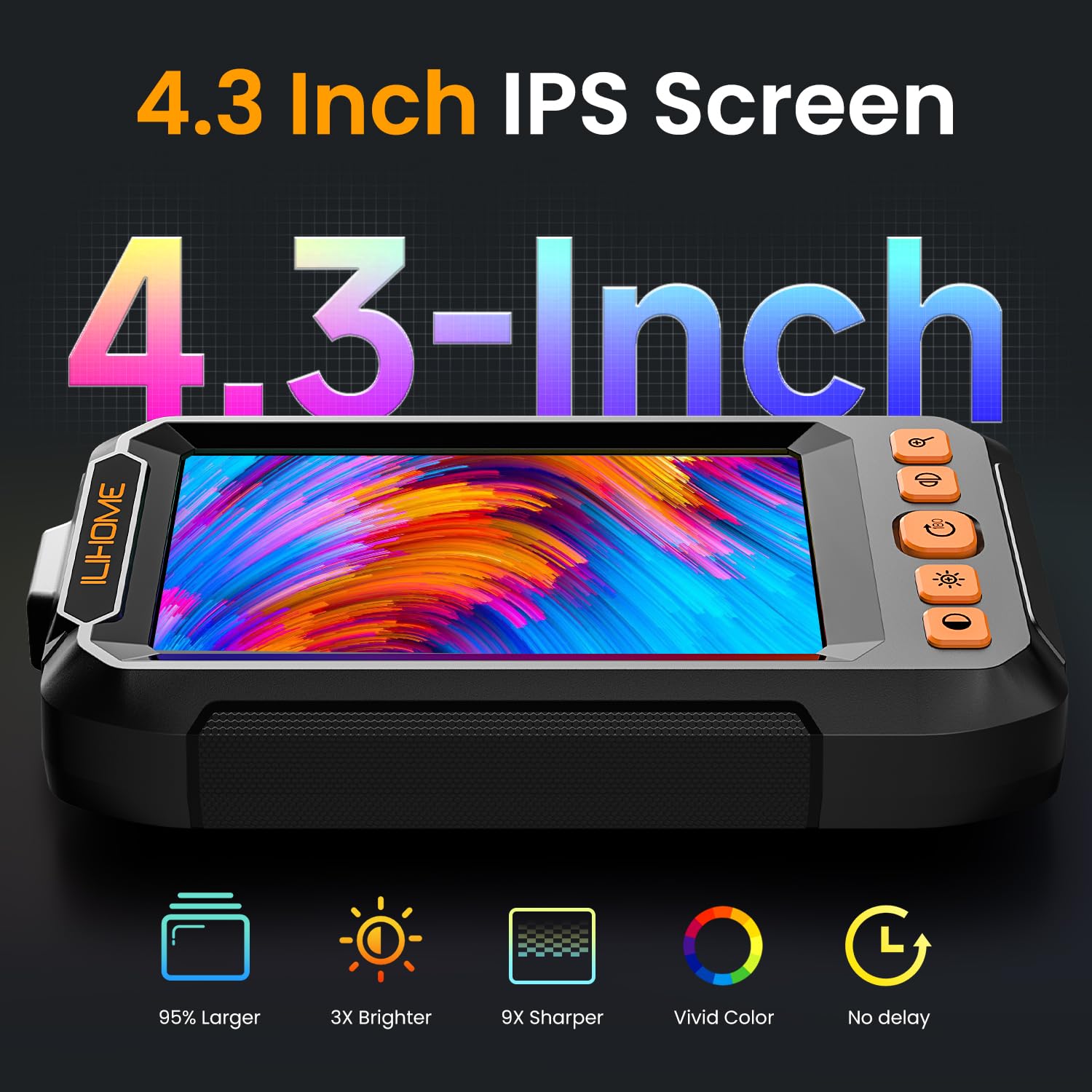 ILIHOME Caméra d'Inspection Industrielle 1080P HD, Écran IPS 4,3 Pouces, Câble Semi-Rigide 5M, 8 LED Réglables